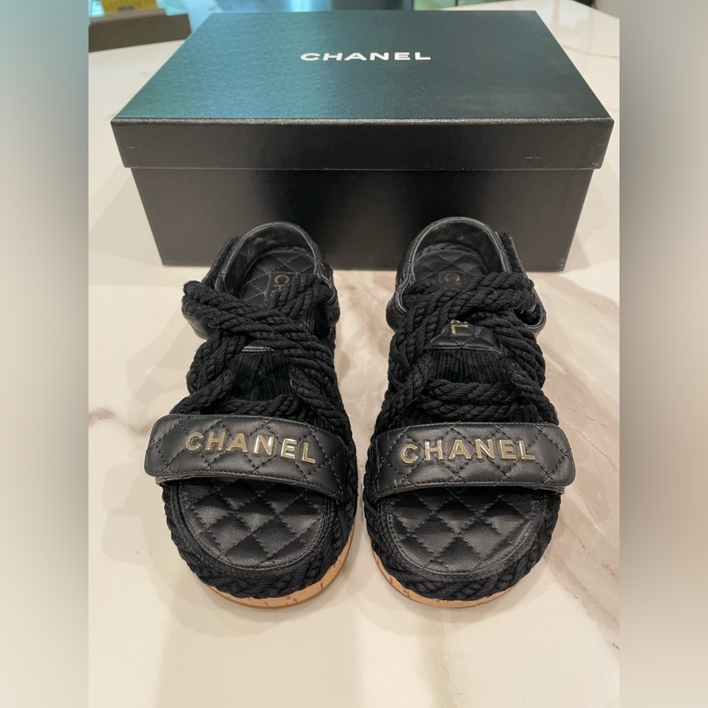 Chanel Black Rope and Quilted Leather Sandals Size 5 - Picture 8 of 12